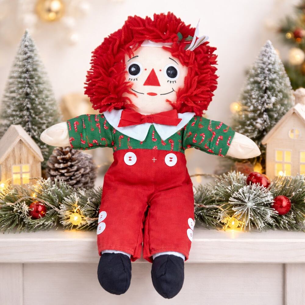 Vintage 1990 Playskool Raggedy Ann Doll 12” Candy Cane Shirt Plush